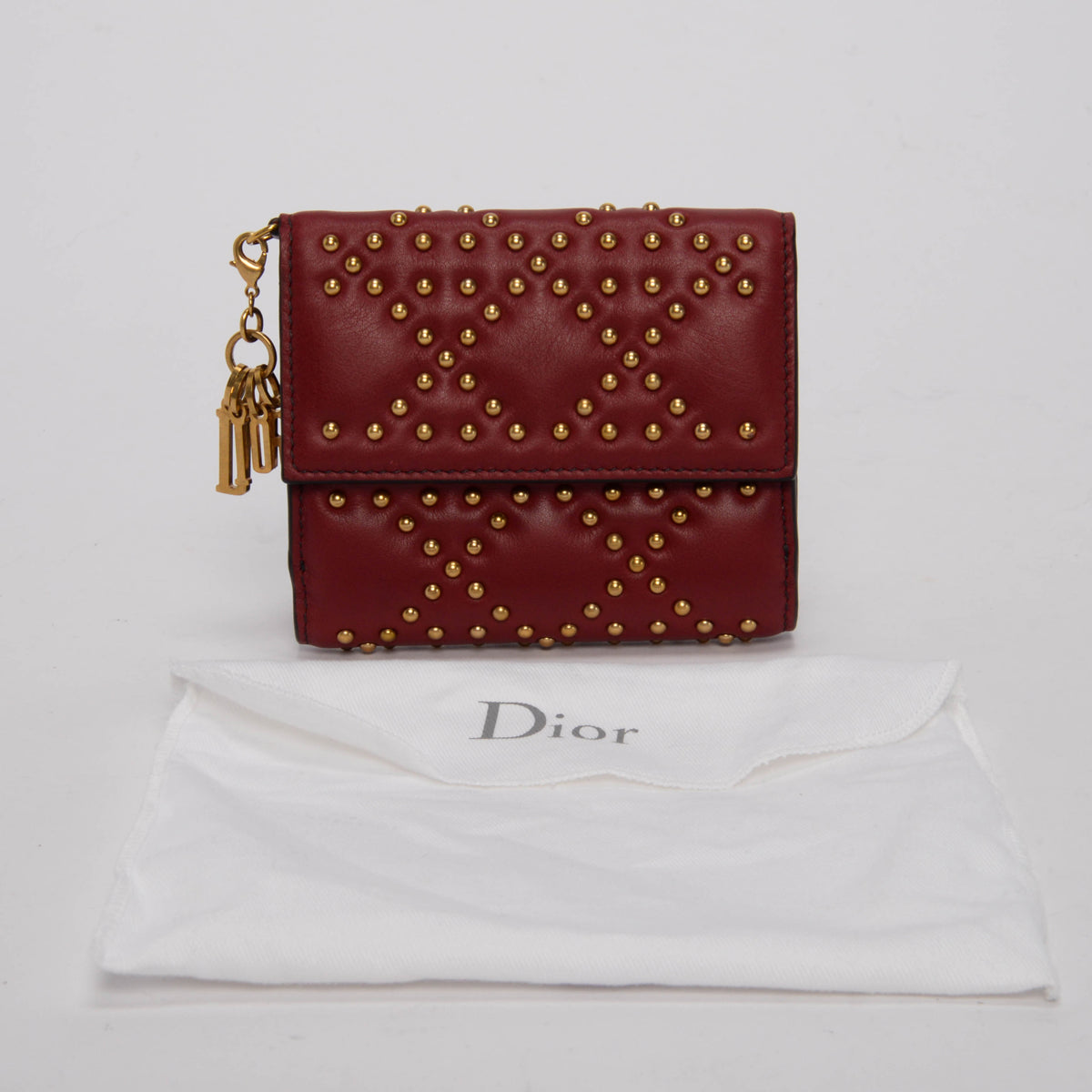 Dior Burgundy Cannage Calfskin Studded Lady Dior Coin Purse