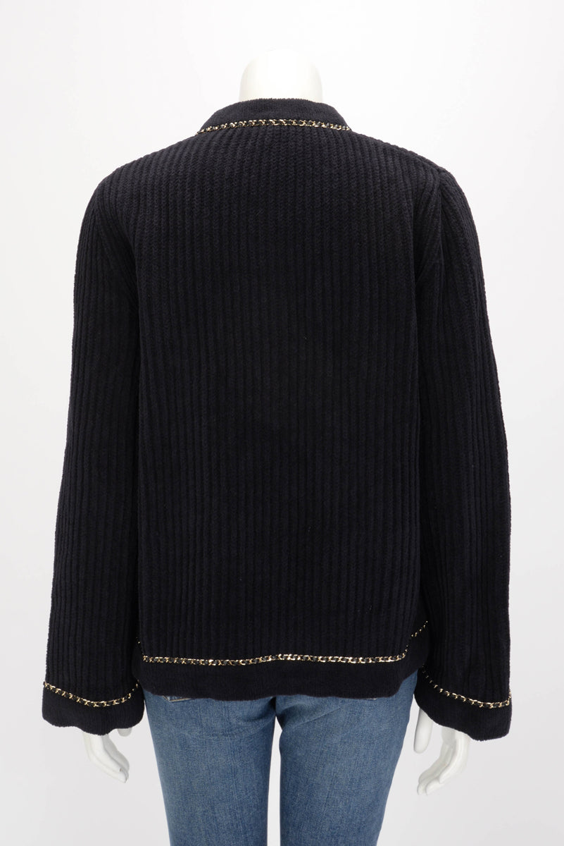 Chanel Black Chenille Chain Trim Cardigan FR 40