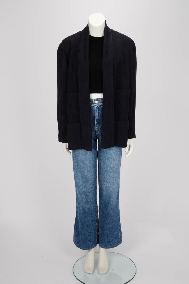 Chanel Navy Herringbone Four-Pocket Open Jacket FR 46