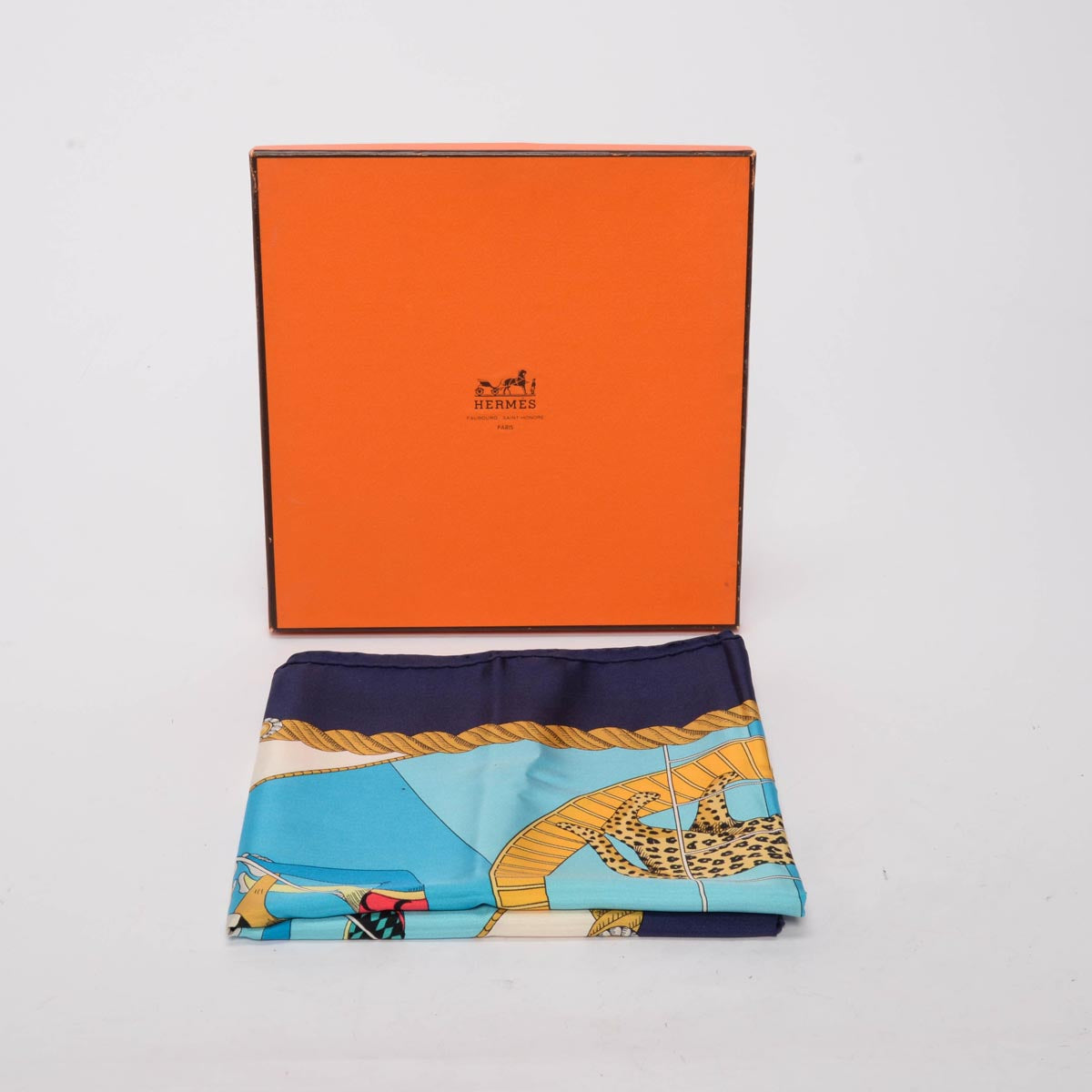Hermes Blue Silk Circus Scarf 90