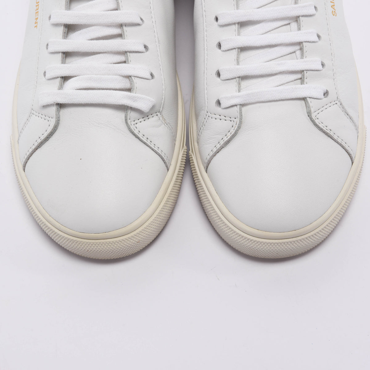 Saint Laurent White & Bronze Leather Andy Sneakers 39