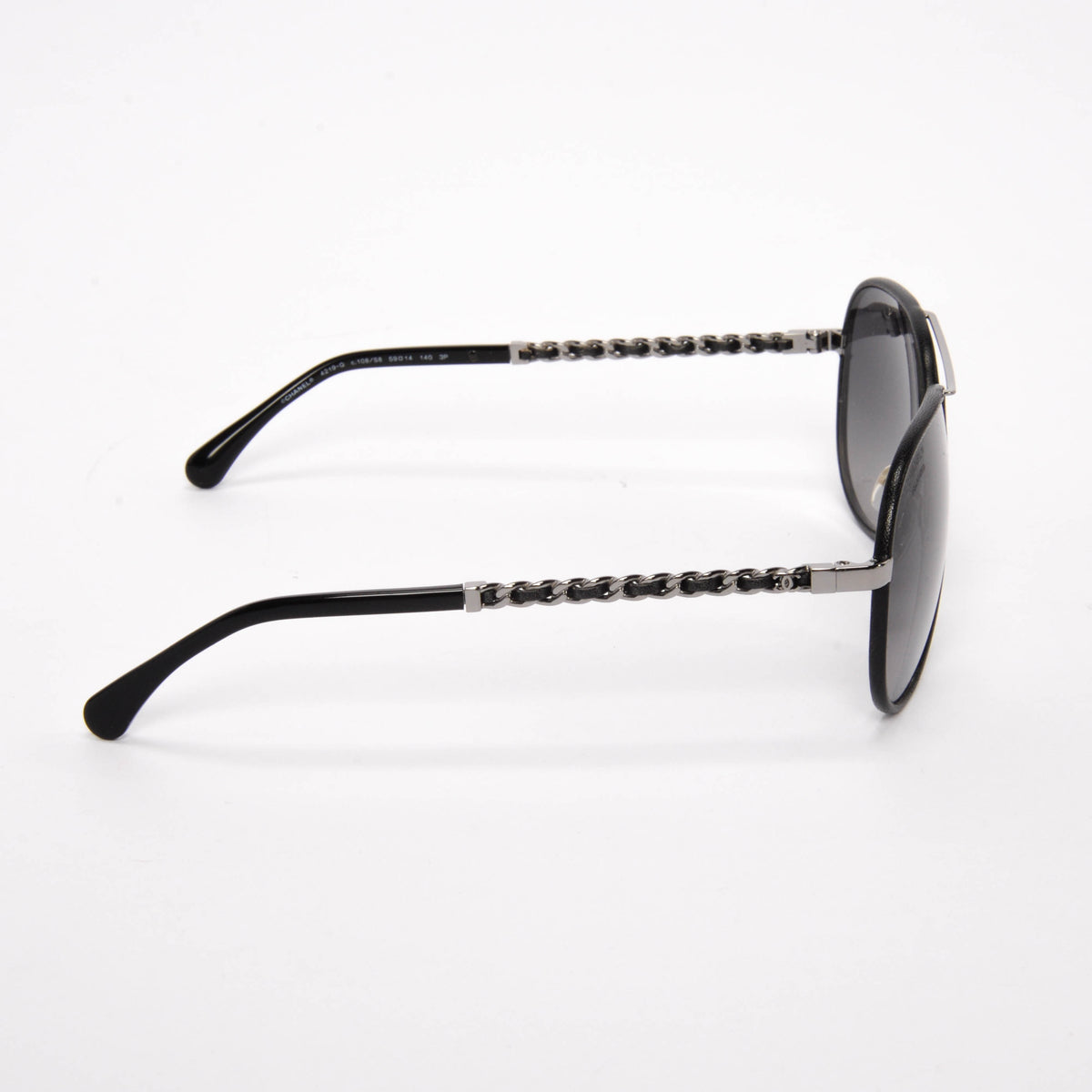 Chanel Black Leather CC Chain Pilot Sunglasses