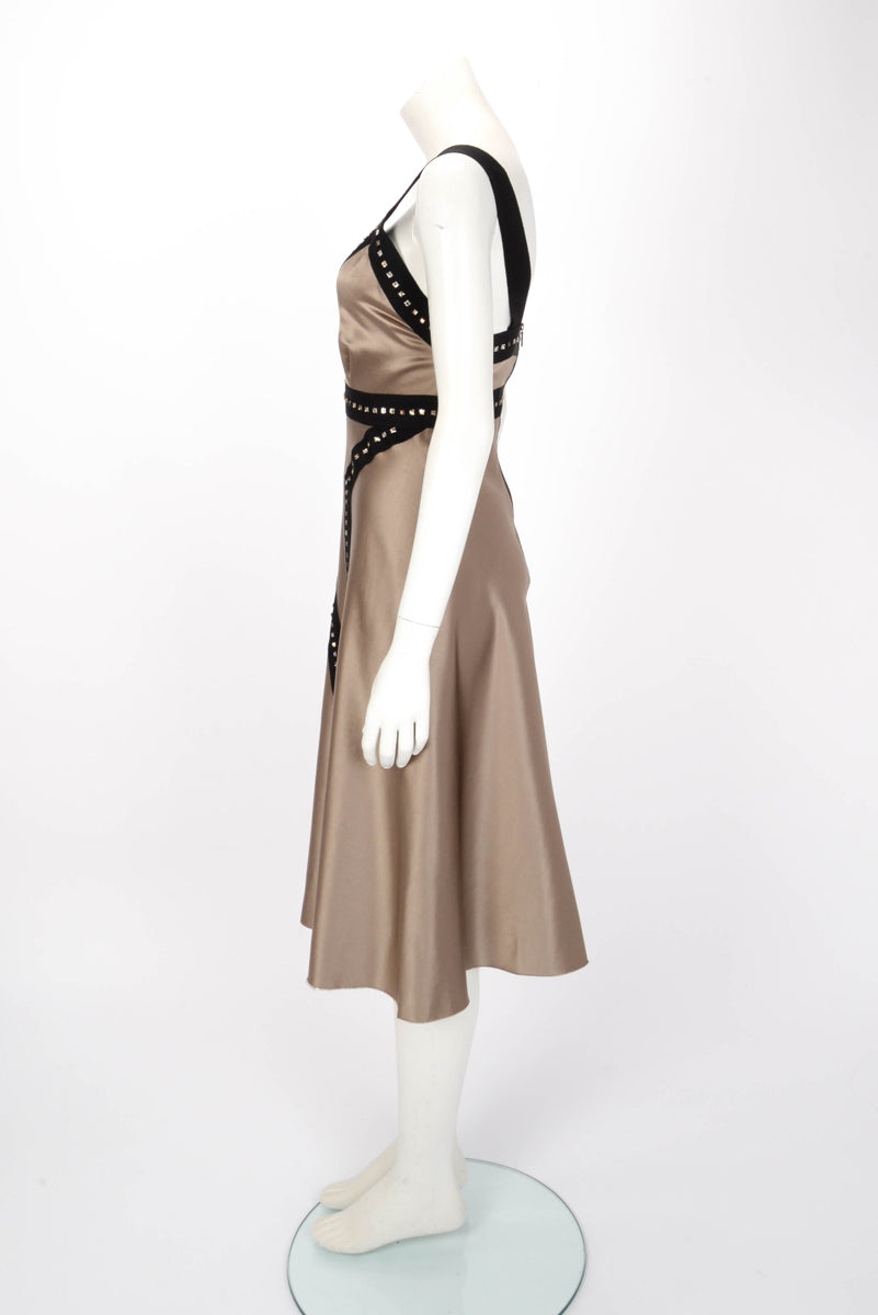 Lanvin Bronze Satin Crystal Embellished Dress FR 40