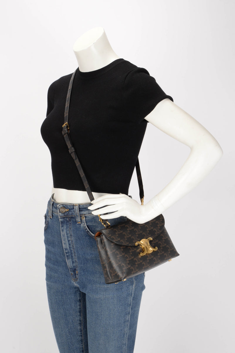 Celine Brown Triomphe Canvas Teen Nino Top Handle Bag