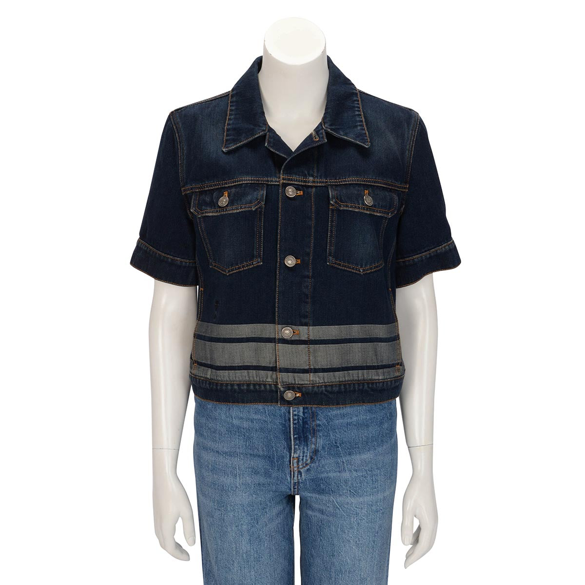 Dior Blue Denim Couture Short Sleeve Cropped Jacket FR 44