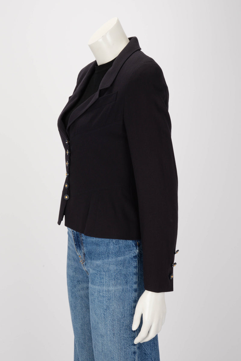 Chanel Navy Wool Crepe Panelled Jacket FR 38