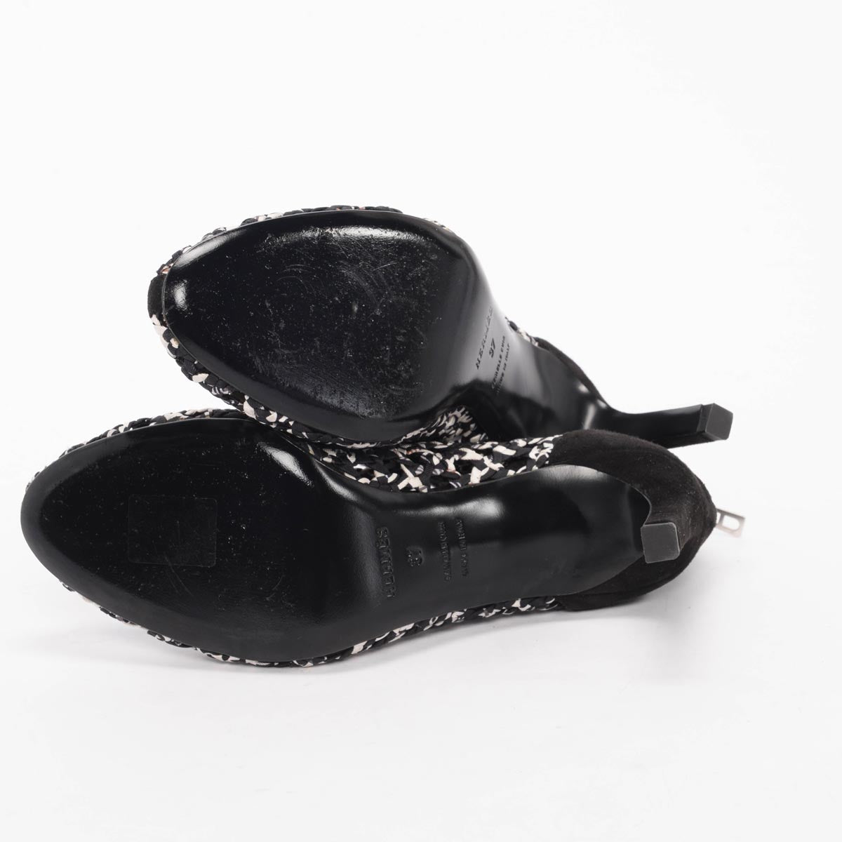 Hermes Black & White Braided Silk Ankle Boots 37
