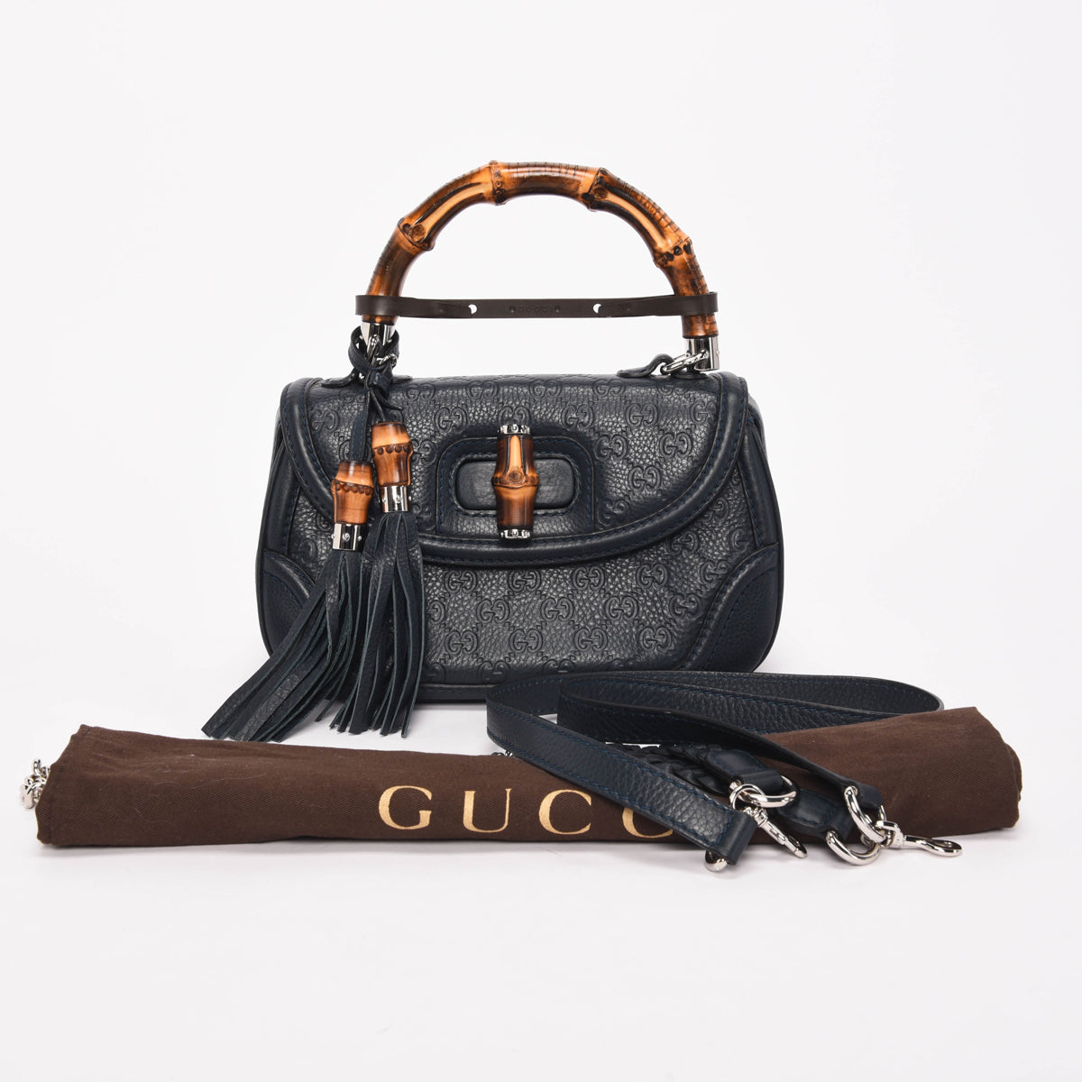 Gucci Dark Teal Guccissima Medium New Bamboo Bag