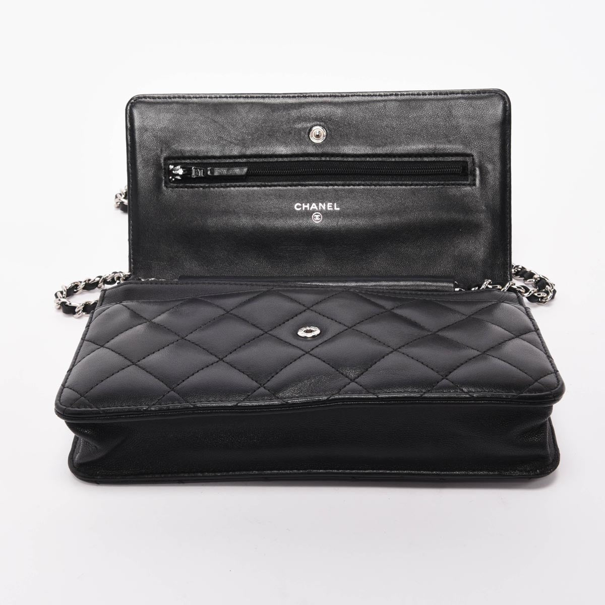 Chanel Black Quilted Lambskin Classic Wallet on Chain