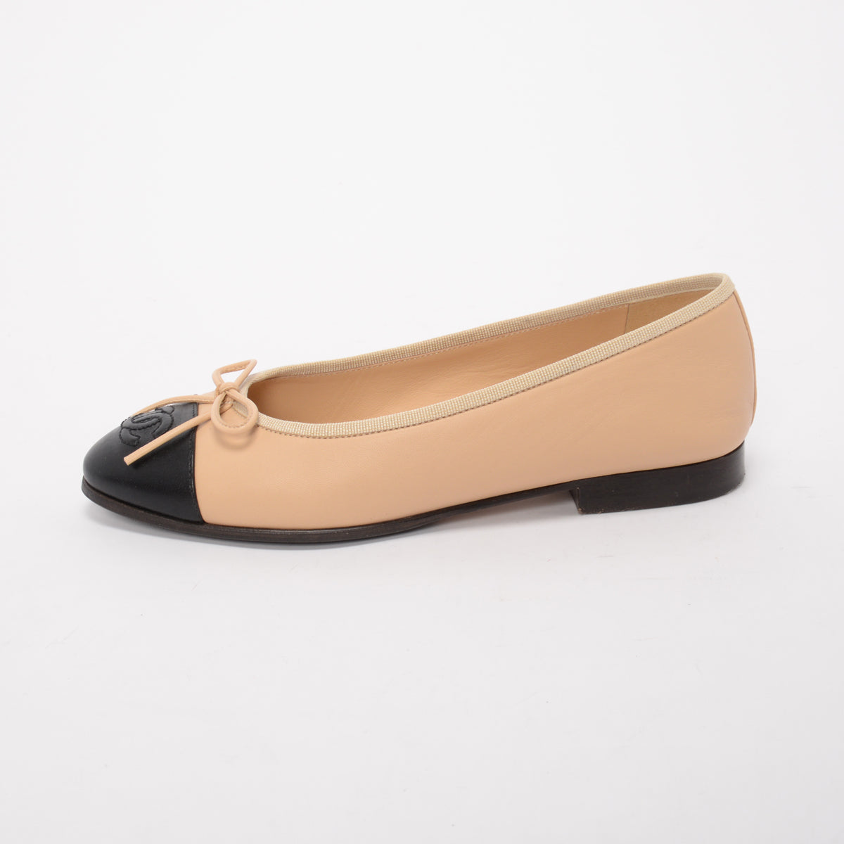 Chanel Beige & Black Lambskin CC Ballet Flats 36