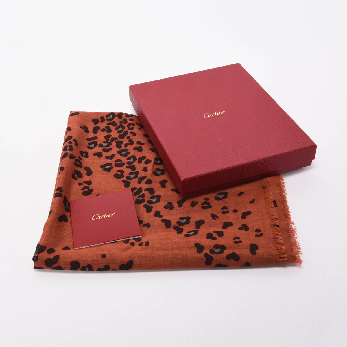 Cartier Burnt Orange Cashmere & Silk Panther Print Shawl