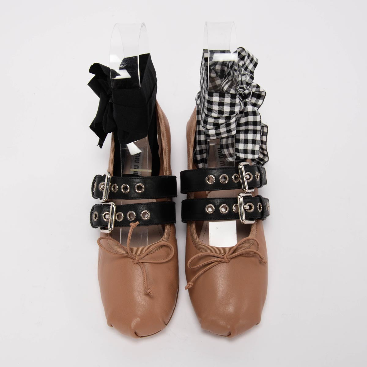 Miu Miu Nude Lambskin Ribbon Buckle Ballet Flats 37