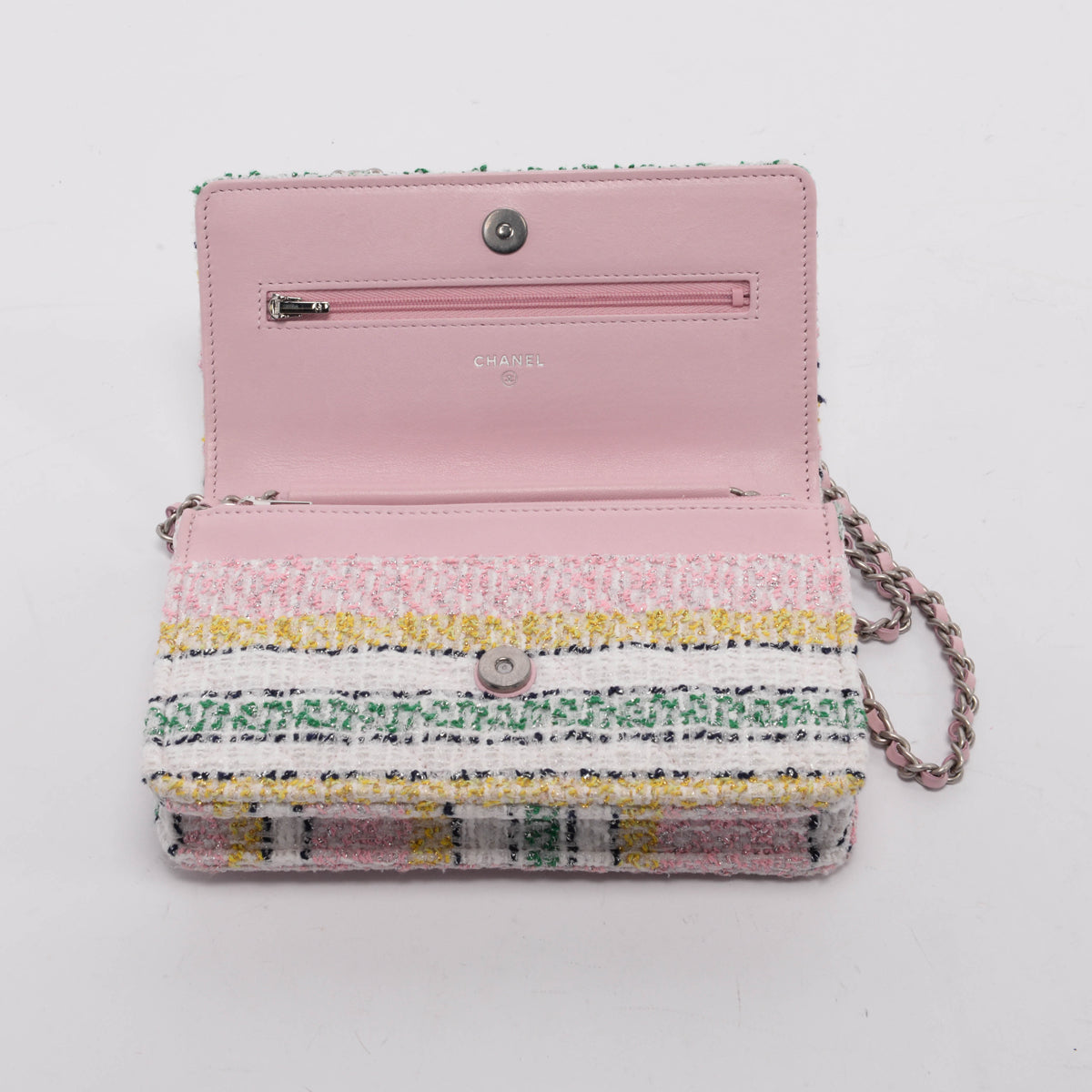 Chanel Pastel Quilted Tweed Classic Wallet On Chain Mini Bag