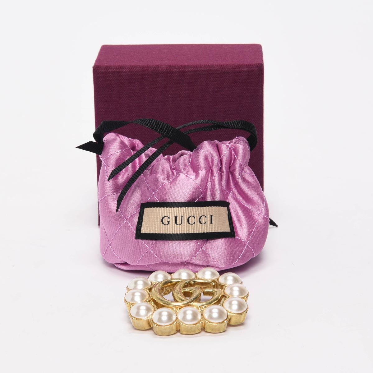 Gucci Gold Pearl GG Marmont Brooch