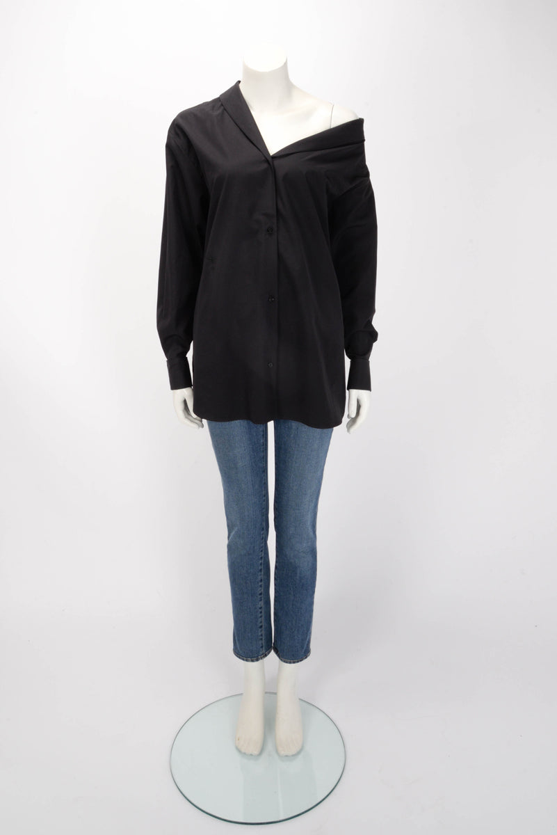 Dior Black Cotton Poplin Asymmetric Shirt FR 42