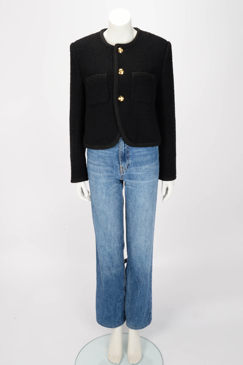 Celine Black Boucle Tweed Chasseur Jacket FR 42