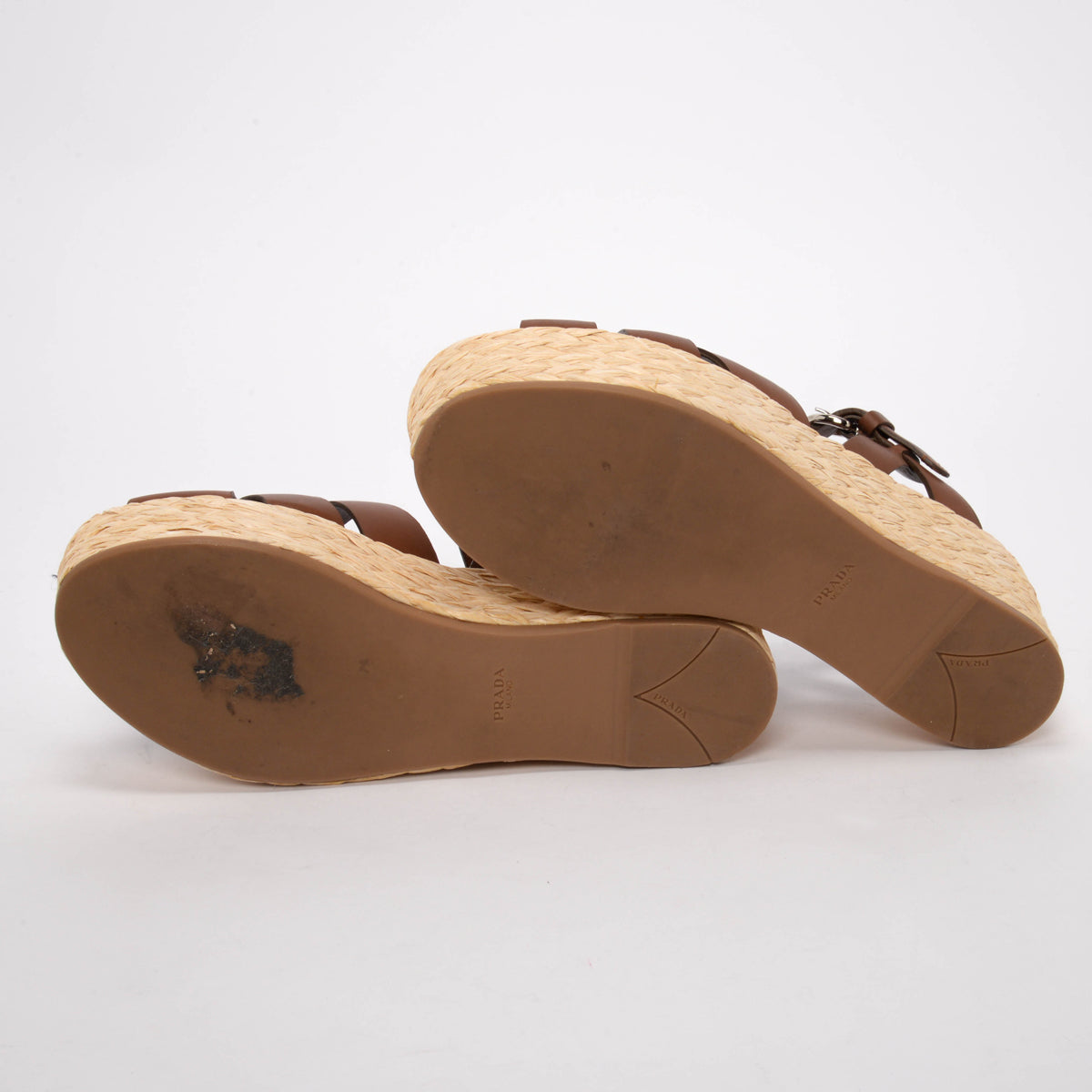 Prada Brown Calfskin & Raffia Espadrille Wedges 38
