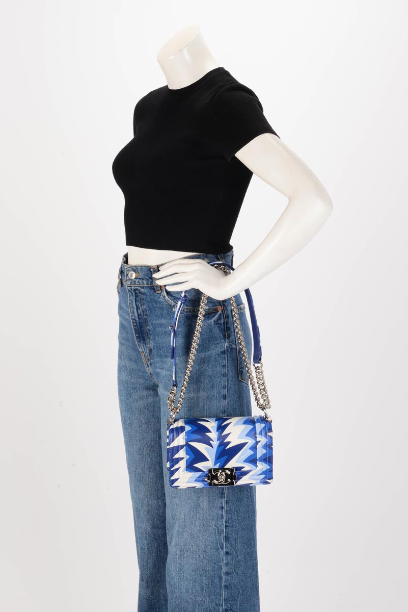 Chanel Blue Printed Calfskin Small Boy Bag