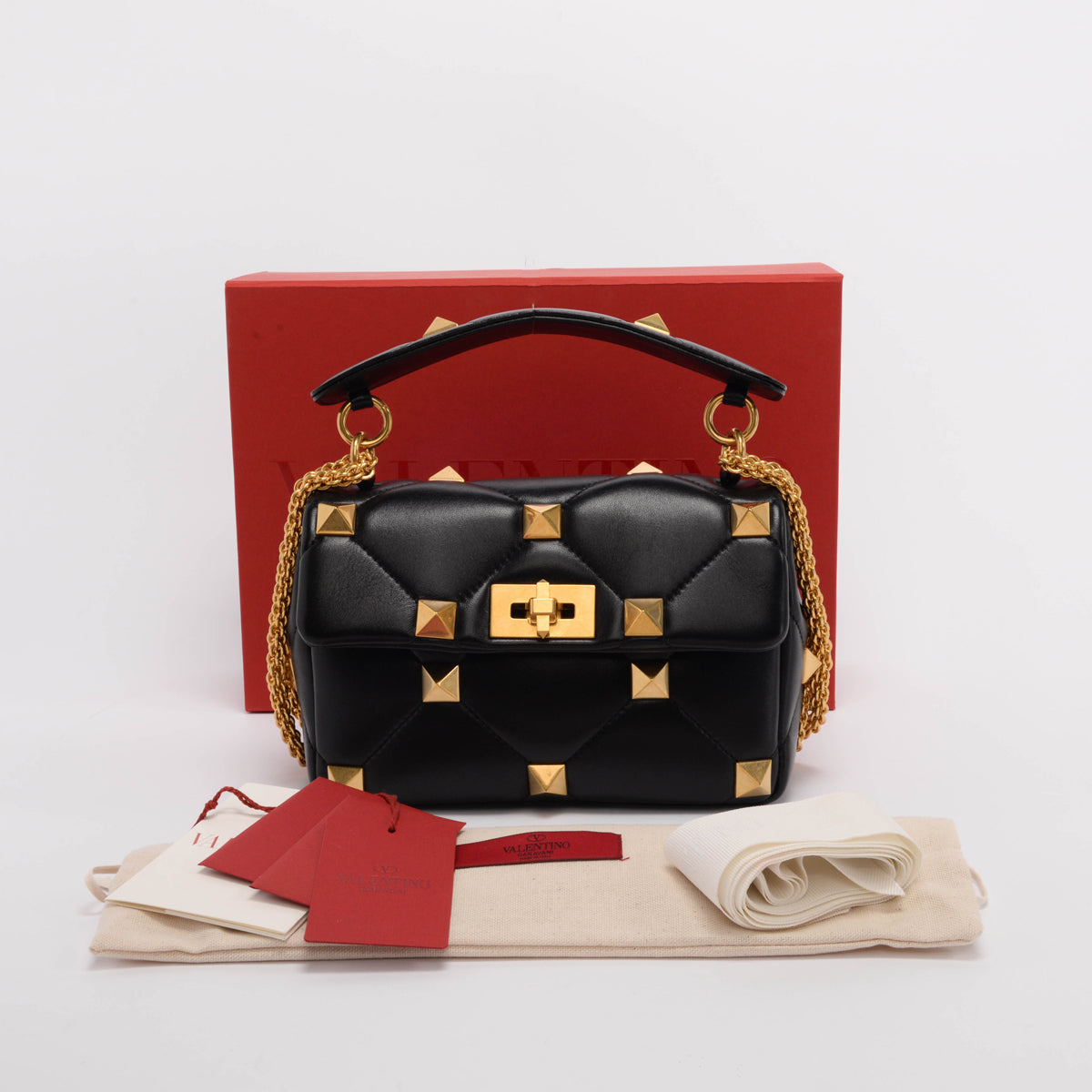 Valentino Black Nappa Medium Roman Stud Bag