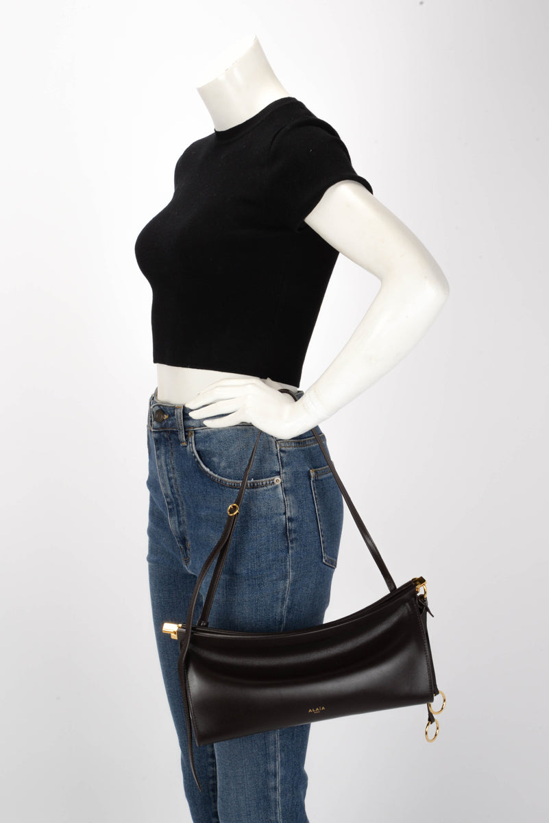 Alaia Dark Brown Calfskin Le Click East West Medium Bag