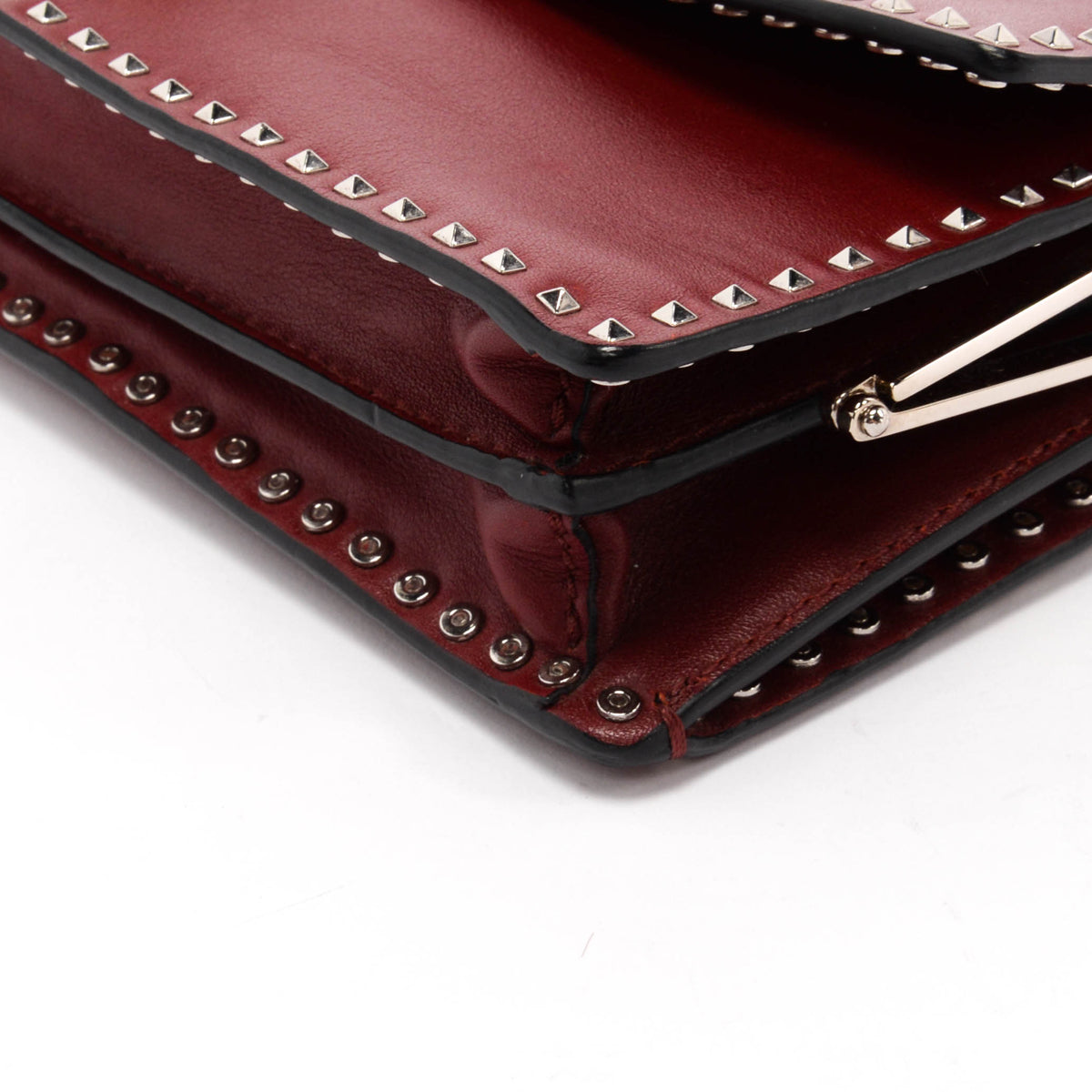 Valentino Burgundy Calfskin Mini Rockstud Chain Clutch