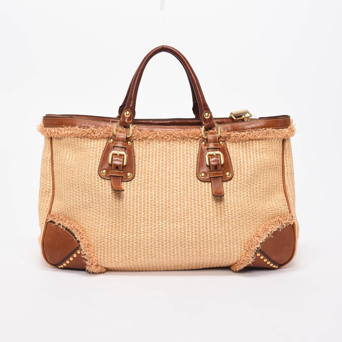 Prada Brown Raffia & Leather Large Tote