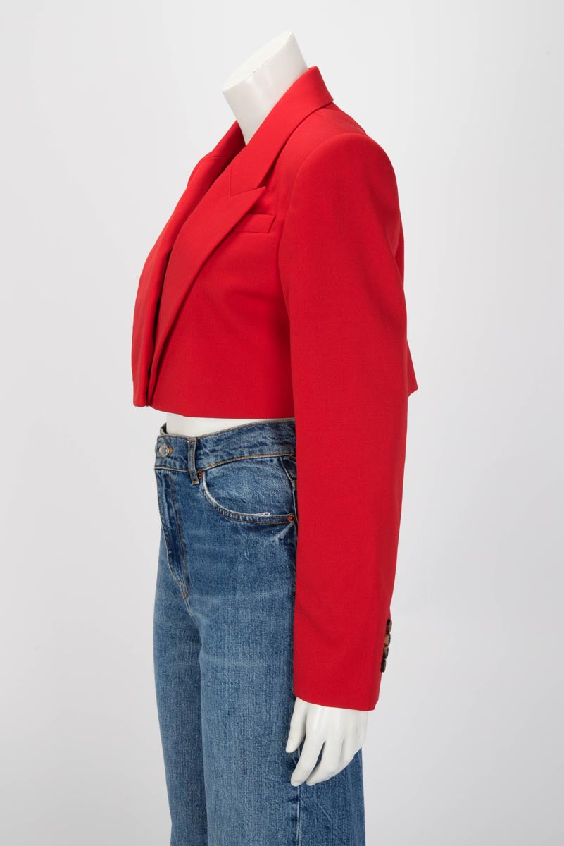 Alexander McQueen Lust Red Wool Cropped Tuxedo Jacket IT 42