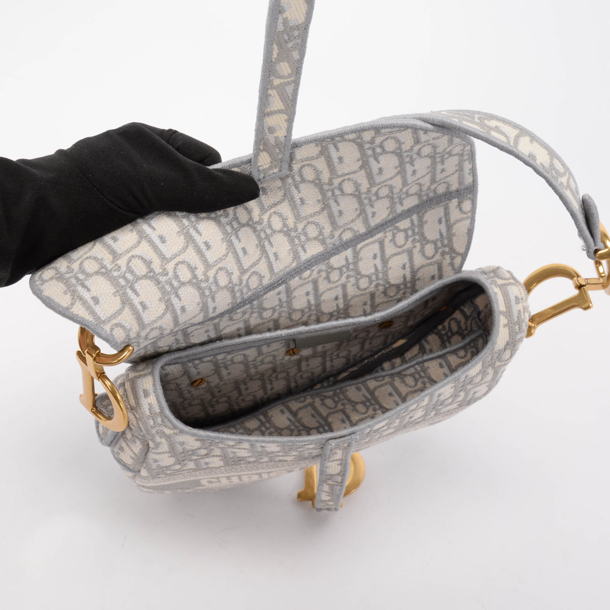 Dior Grey Oblique Canvas Medium Saddle Bag