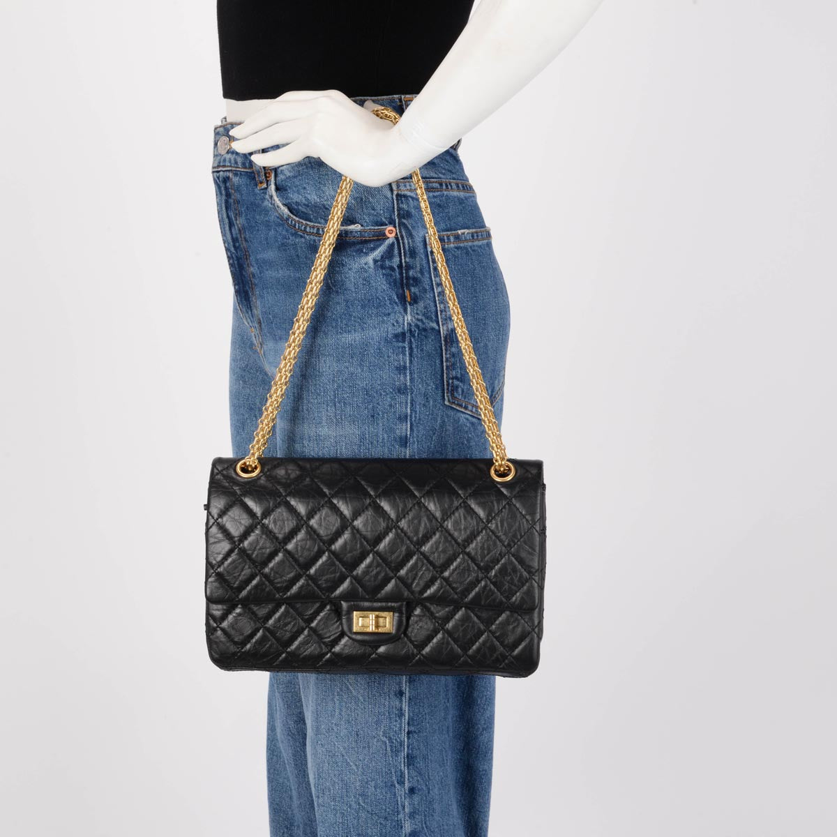 Chanel Black Aged Calfskin 2.55 Reissue 226 Flap Bag