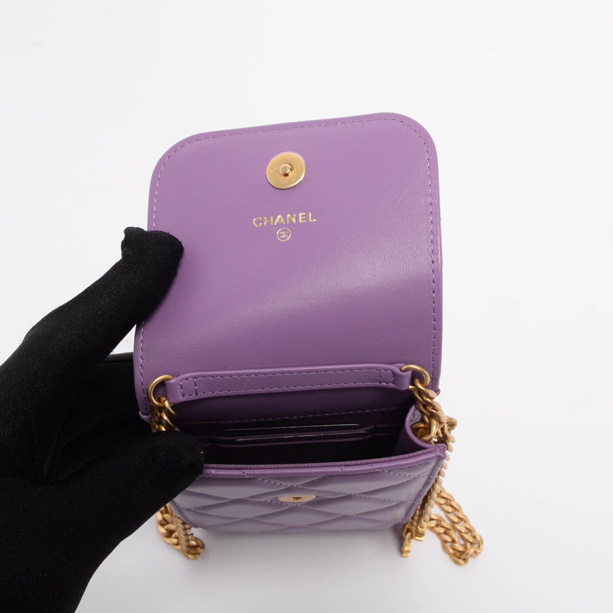 Chanel Purple Quilted Lambskin CC Chain Phone Holder