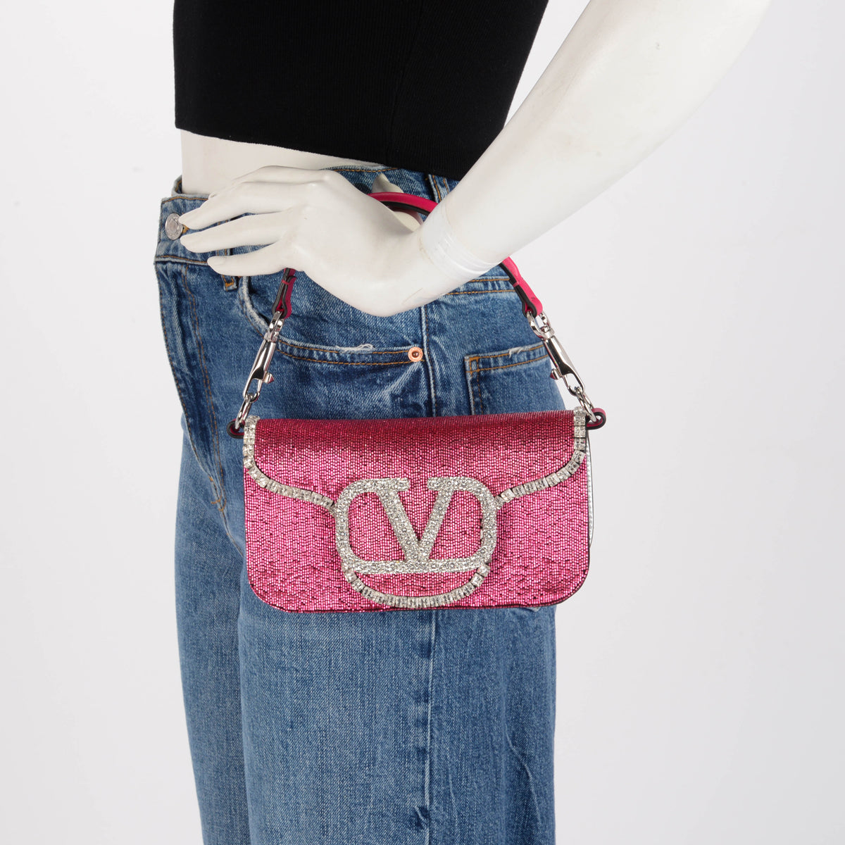 Valentino Pink Crystal Embellished Small Loco Bag