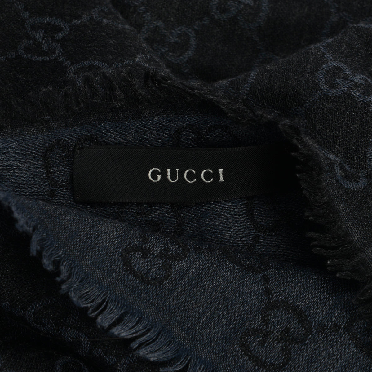 Gucci Navy & Black Wool Split GG Fringed Shawl