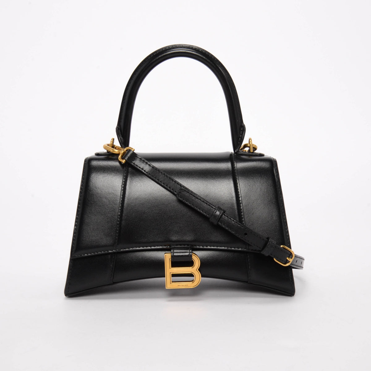 Balenciaga Black Shiny Box Calf Small Hourglass Bag