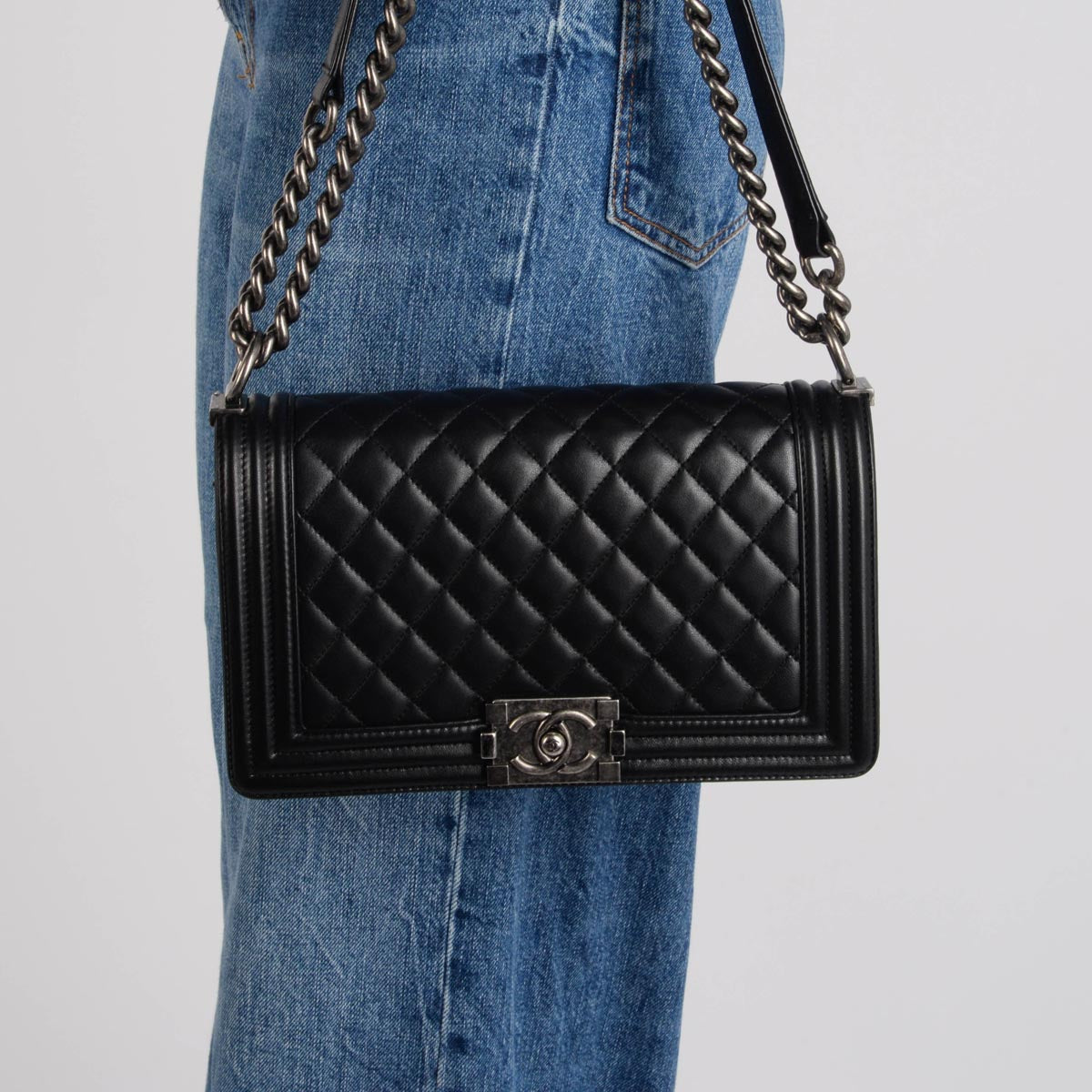 Chanel Black Quilted Lambskin Medium Boy Bag