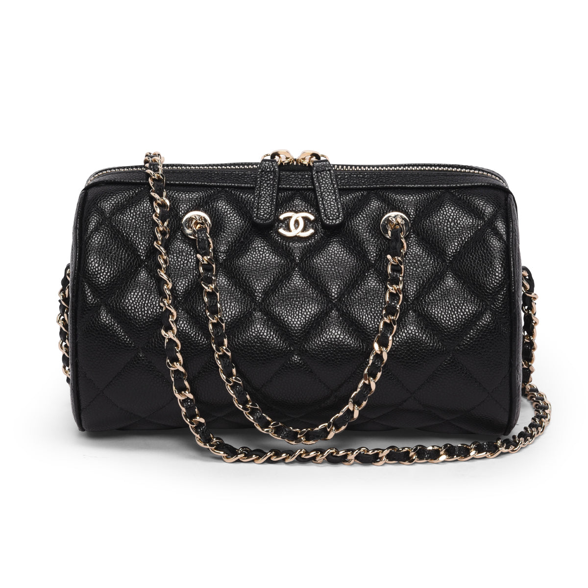 Chanel Black Quilted Caviar Mini Bowling Bag with Chain