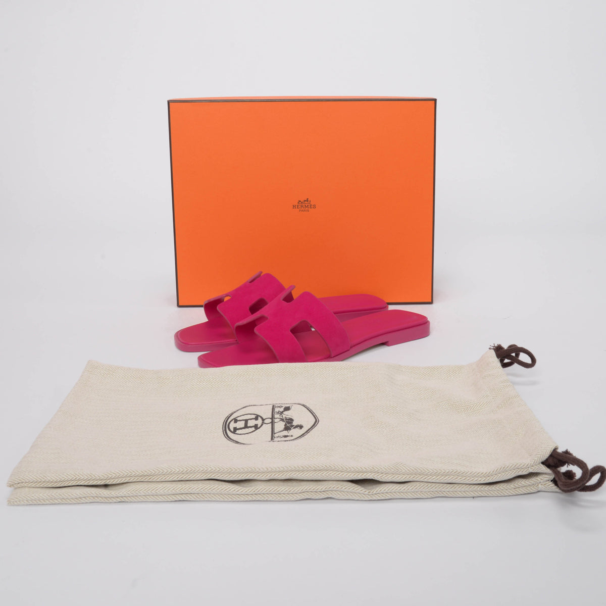 Hermes Rose Sakura Suede Oran Sandals 36