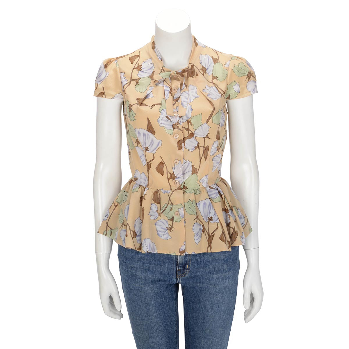 Prada Beige Silk Flower Printed Blouse IT 42
