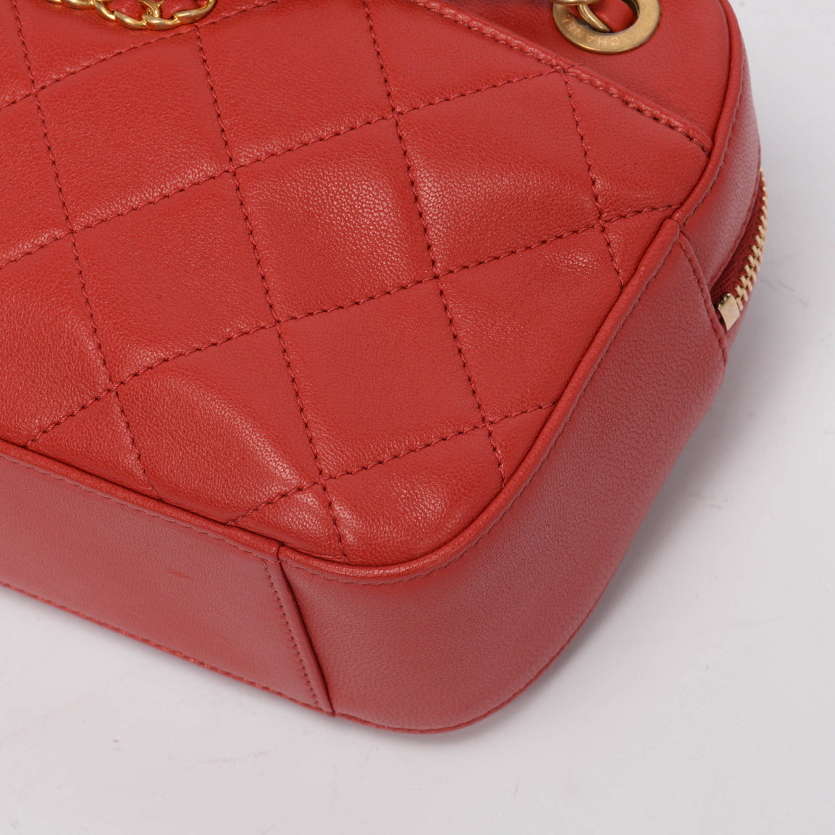 Chanel Red Quilted Lambskin Chain Infinity Camera Case