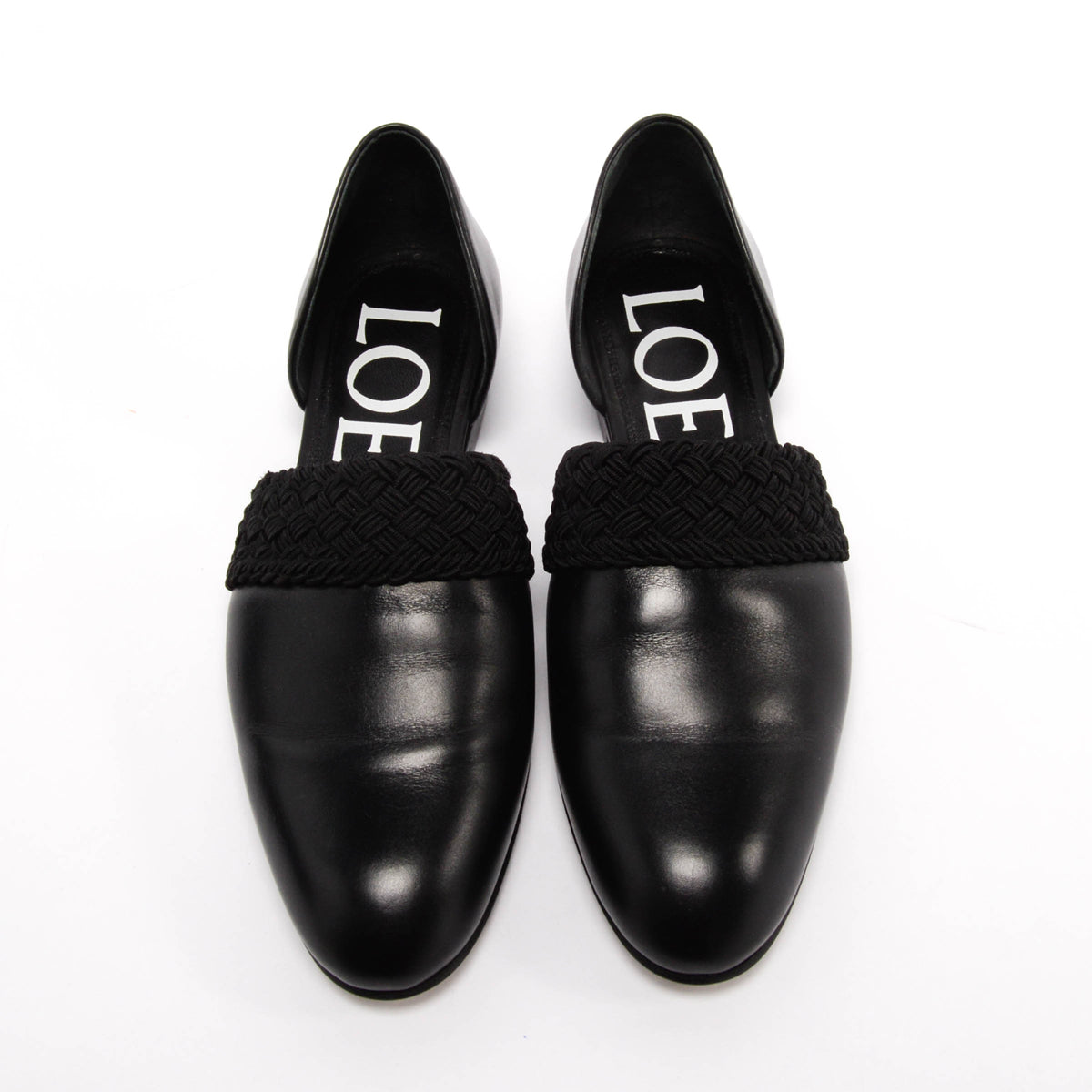 Loewe Black Leather Flex Braided D'orsay Flats 36