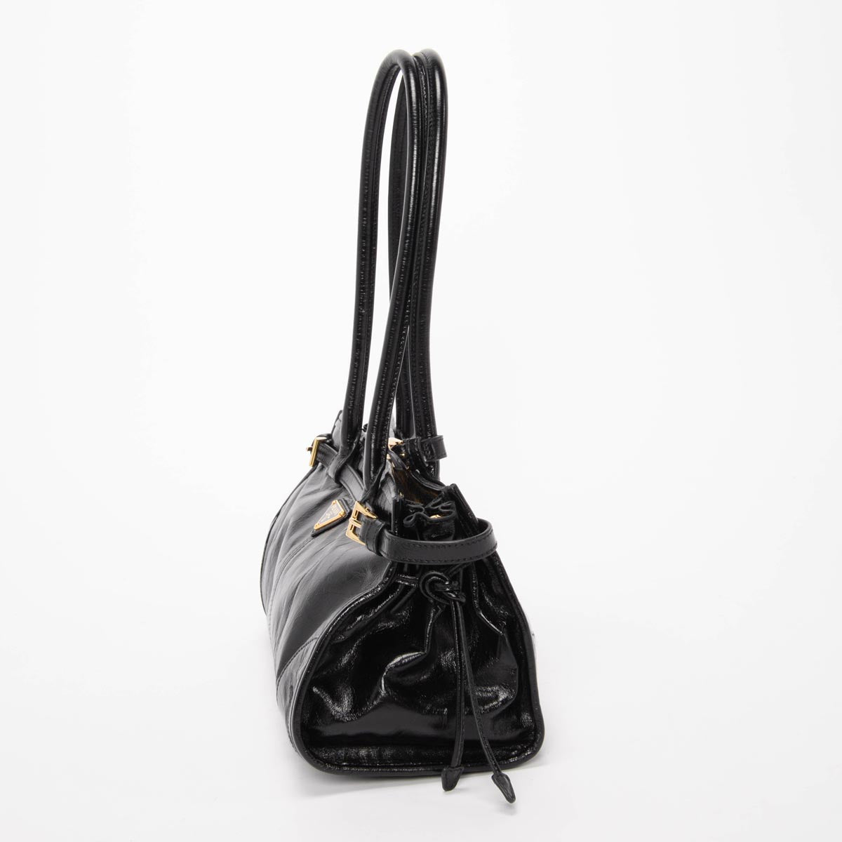 Prada Black Glossy Leather Medium Bonnie Bag