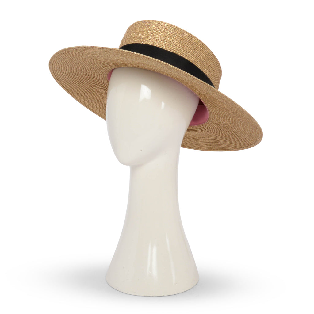 Gucci Gold Straw Bee Embellished Boater Hat
