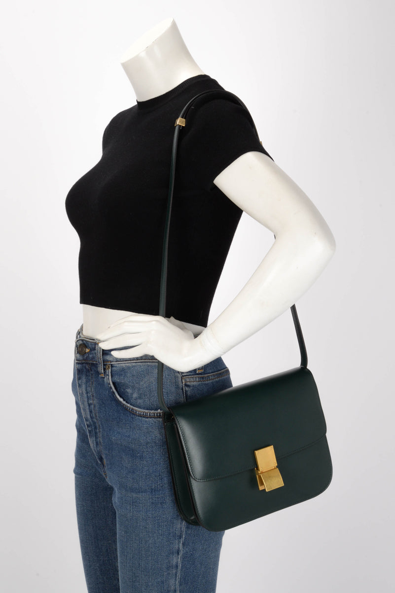 Celine Forest Green Box Calf Classic Box Bag