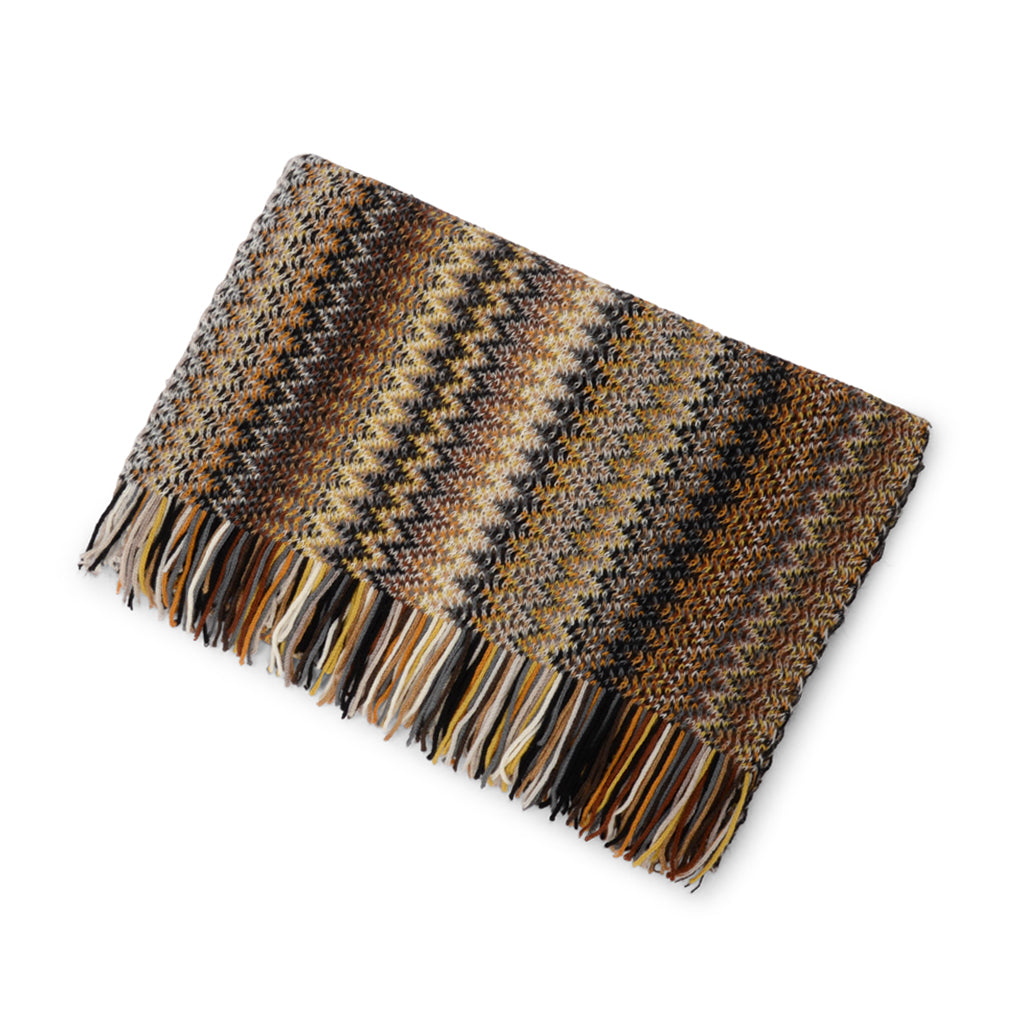 Missoni Beige Chevron Knit Fringed Scarf