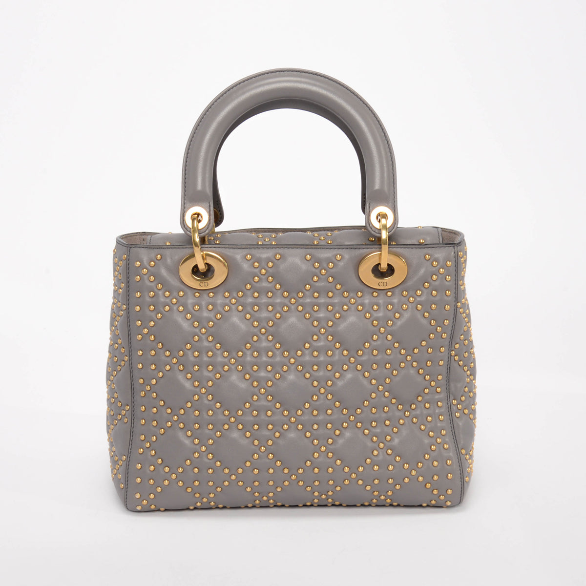 Dior Grey Studded Leather Medium Supple Lady Dior Bag