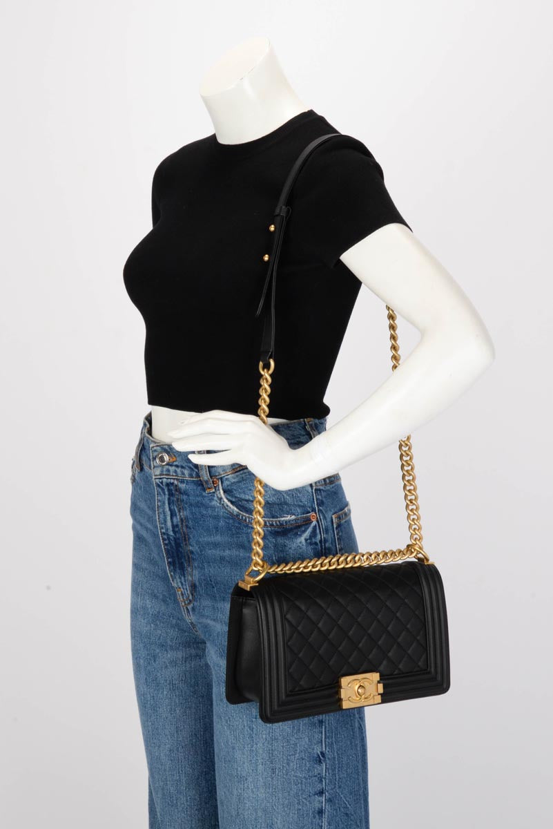 Chanel Black Quilted Lambskin Old Medium Boy Bag