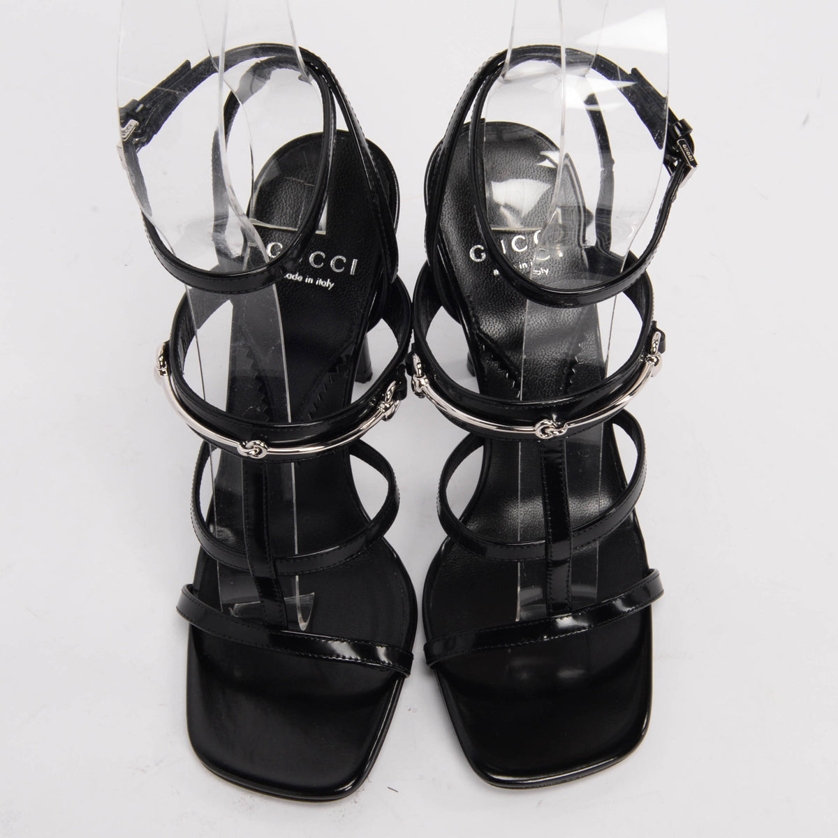 Gucci Black Nappa Horsebit Strappy Regent Sandals 35