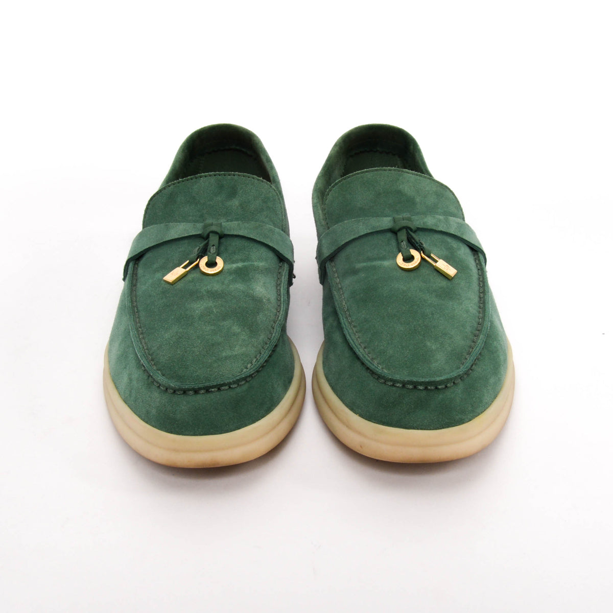 Loro Piana Forest Green Suede Summer Charms Walk Loafers 38