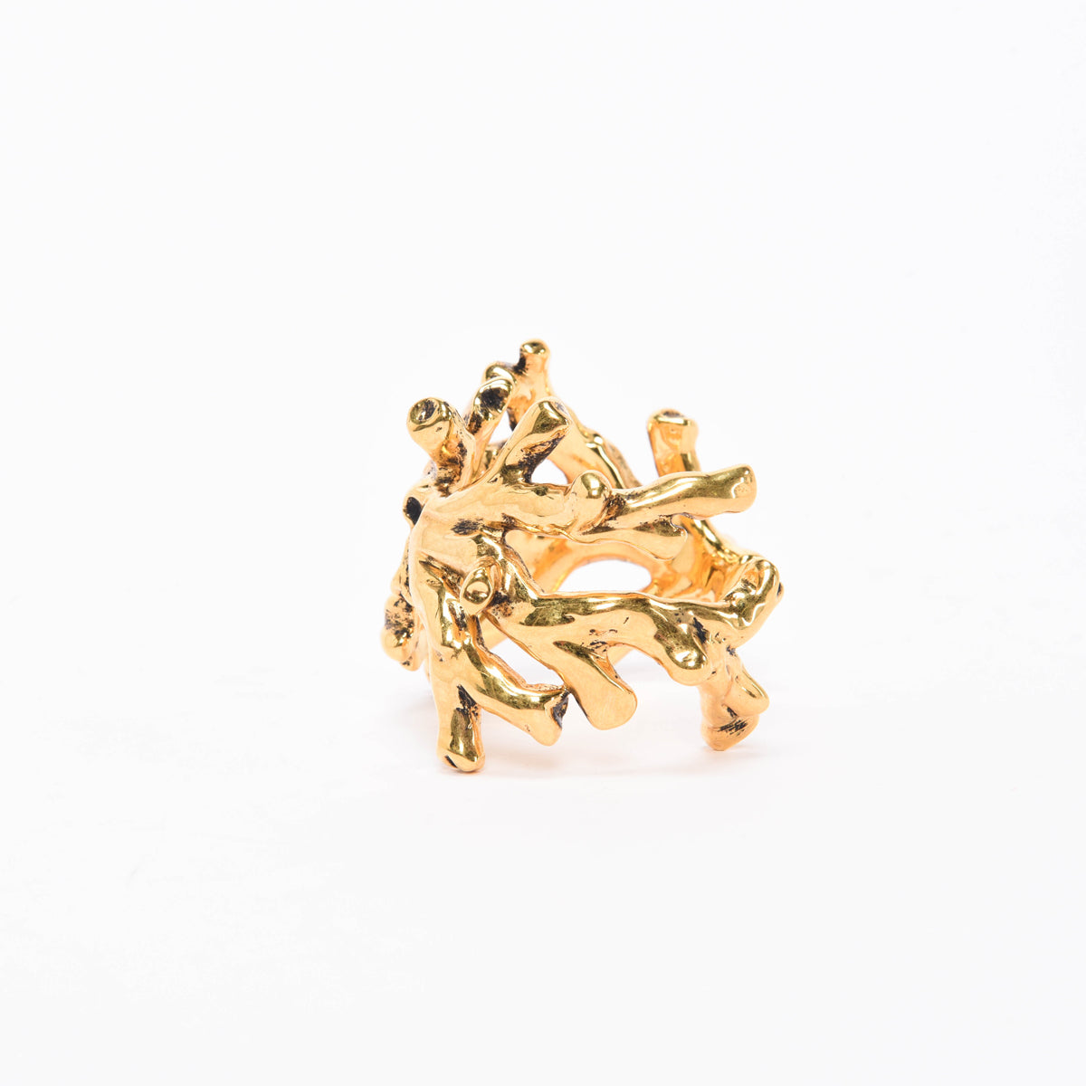 Saint Laurent Gold Tone Brass Coral Oversize Cuff
