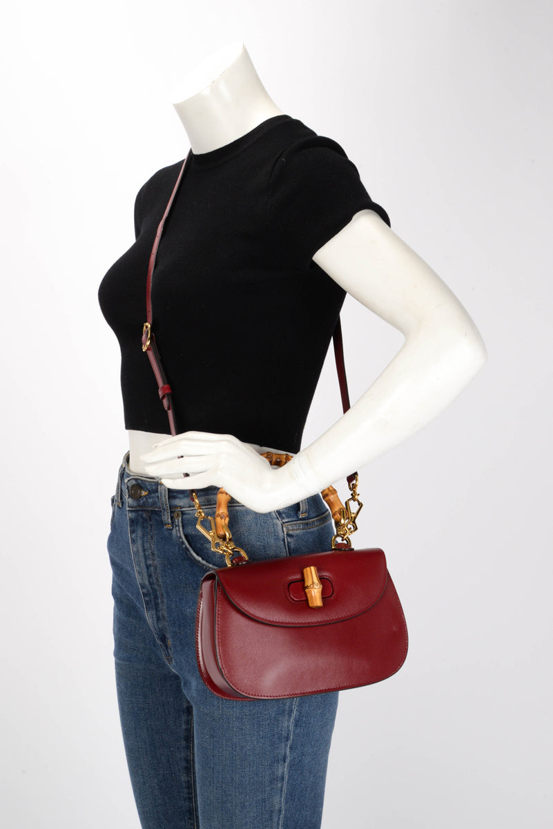 Gucci Rosso Ancora Calfskin Bamboo 1947 Small Bag