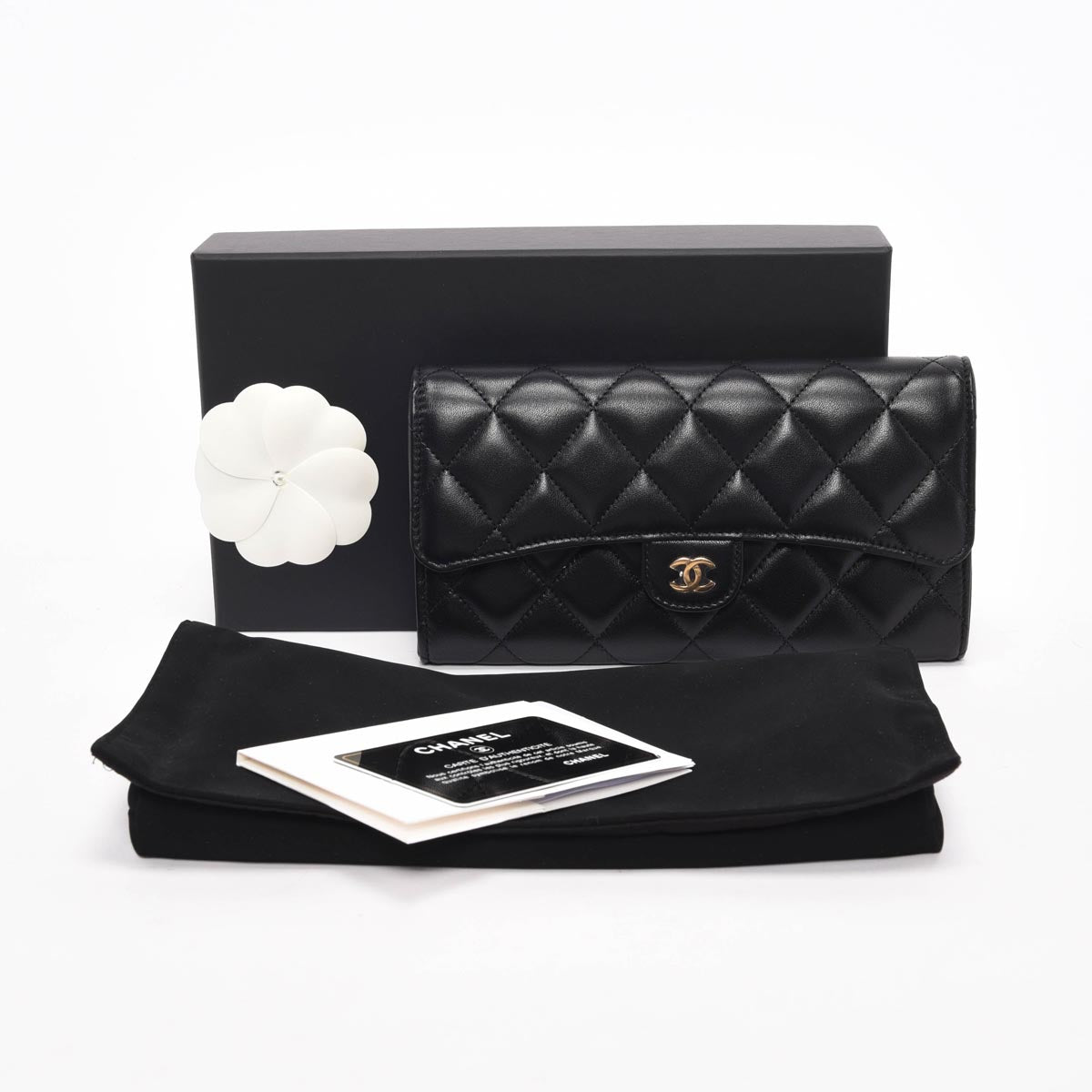Chanel Black Quilted Lambskin Long Classic Flap Wallet
